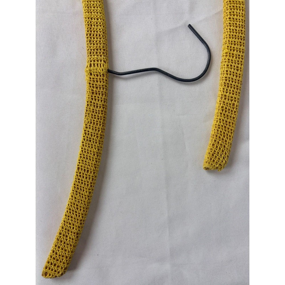 Vintage Mustard Yellow Crochet Covered Clothes Hangers Set of 2 Retro Handmade - Picture 4 of 9